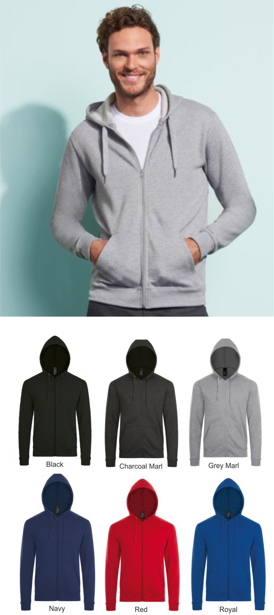 Sol's 01714 Stone Zip Hooded Sweatshirt - Click Image to Close